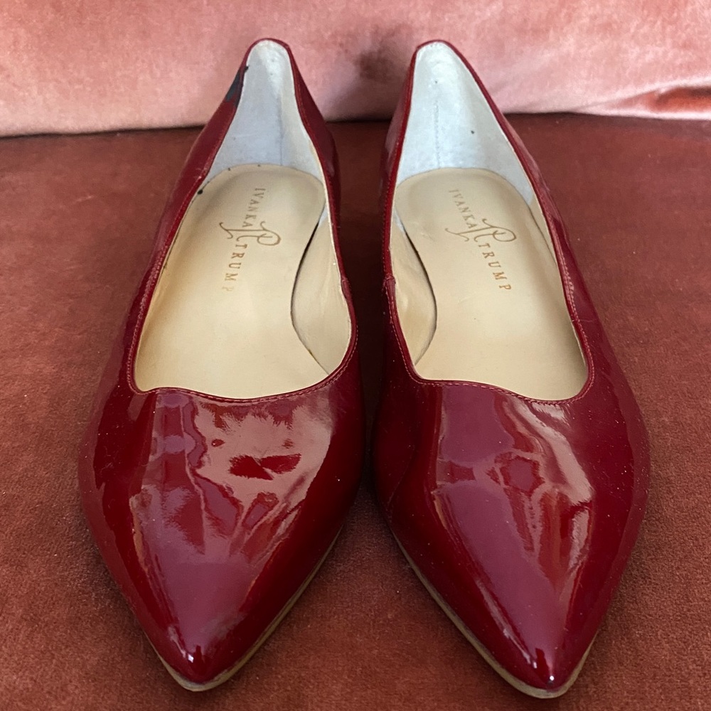 Red patent pointed toe ballerina flats